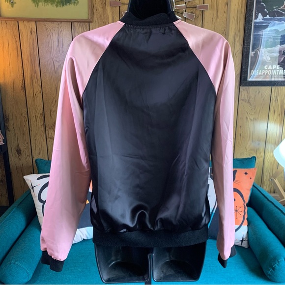 Pink & Black Satin Roses Bomber Jacket 🌹 - Picture 6 of 11